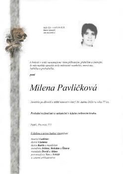Smuteční oznámení Milena Pavlíčková