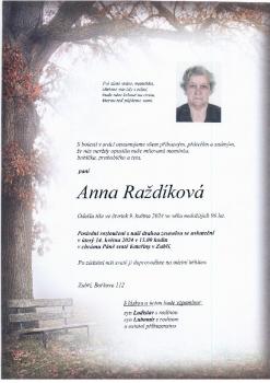 Smuteční oznámení Anna Raždíková